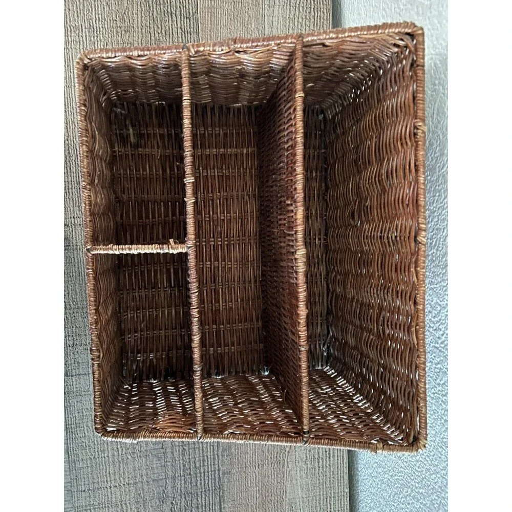 Vintage Rustic Wicker Rattan Desk Mail Organizer work Office Cottagecore Boho